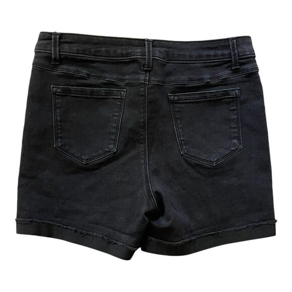 Workshop Republic Clothing Black Denim Cuffed Shorts Frayed Hems, size 8 - Picture 3 of 5